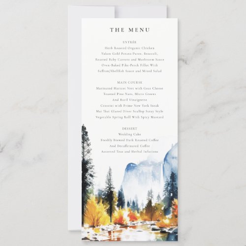 Mountain River Fall Landscape Wedding Menu Card