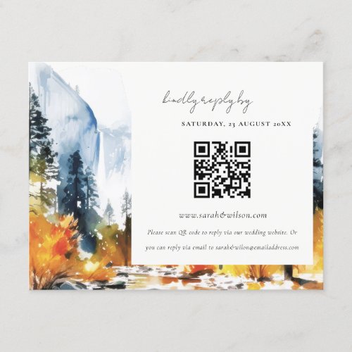 Mountain River Fall Landscape Wedding QR Code RSVP Enclosure Card