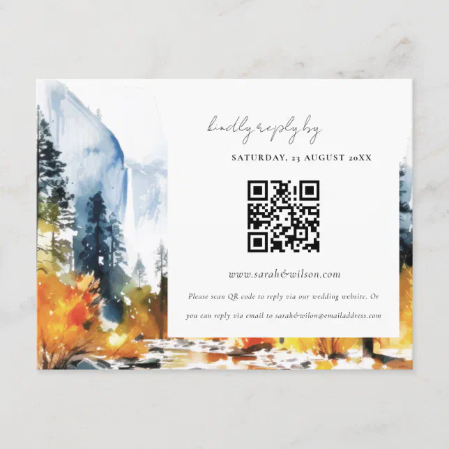 Mountain River Fall Landscape Wedding QR Code RSVP Enclosure Card | Zazzle