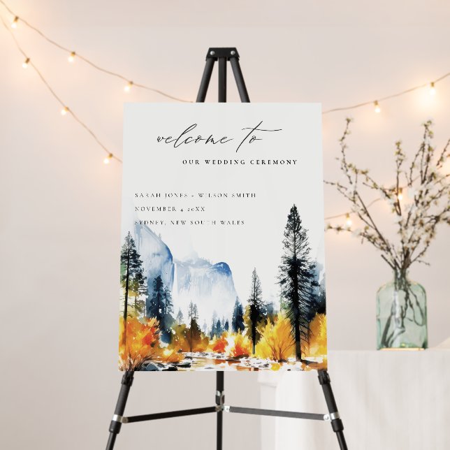 Mountain River Fall Landscape Wedding Welcome Foam Board (In Situ (Stand))