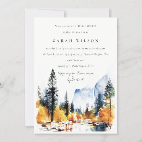 Mountain River Fall Winter Landscape Bridal Shower Invitation