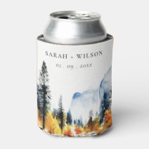 Rustic Countryside Lake Village Landscape Wedding Can Cooler