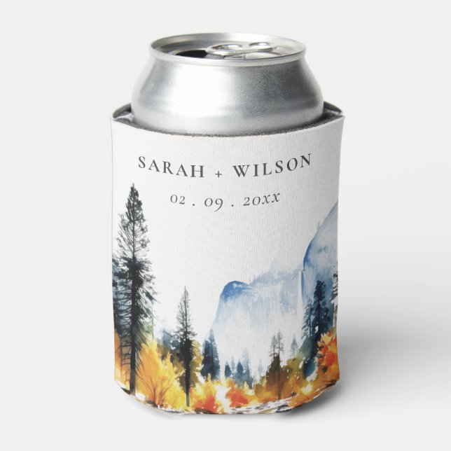 Mountain River Fall Winter Landscape Wedding Can Cooler (Can Front)