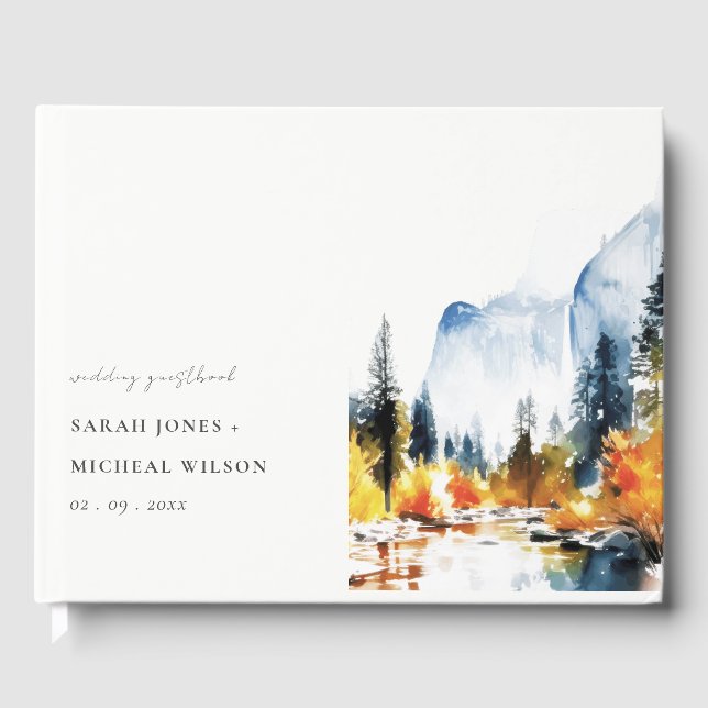 Mountain River Fall Winter Landscape Wedding Guest Book (Front)