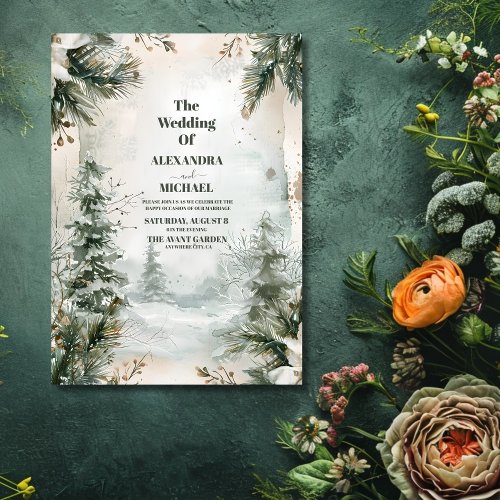 Mountain River Fall Winter Landscape Wedding Invitation