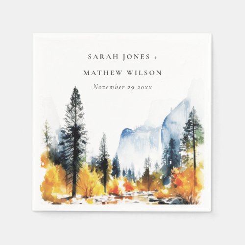 Mountain River Fall Winter Landscape Wedding Napkins