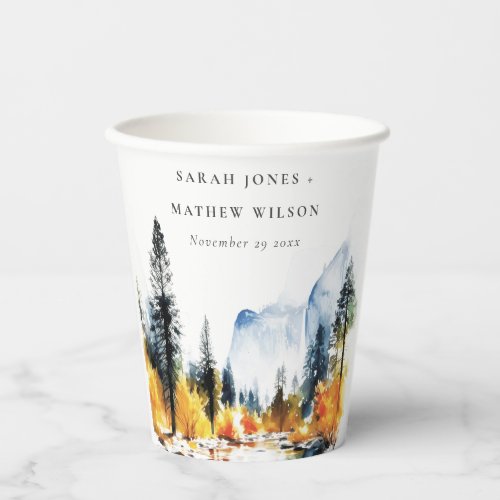 Mountain River Fall Winter Landscape Wedding Paper Cups