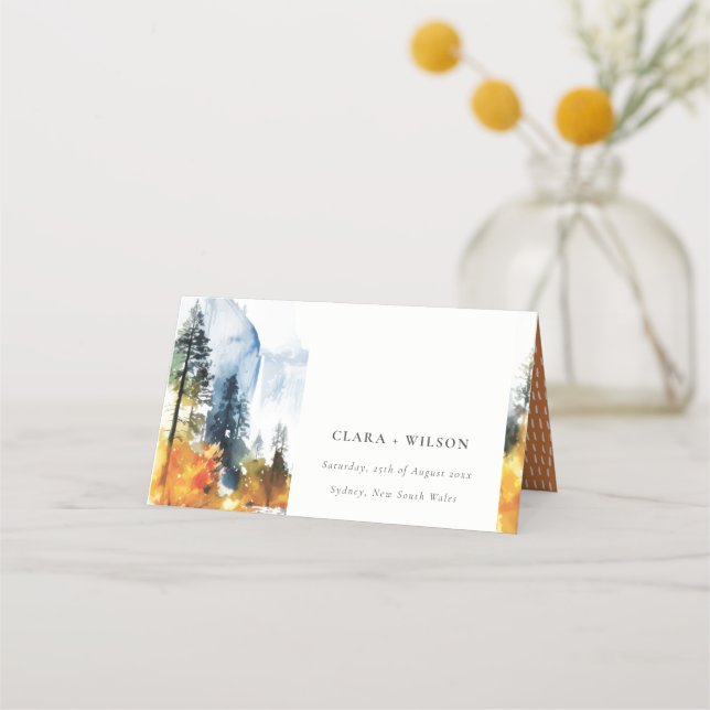 Mountain River Fall Winter Landscape Wedding Place Card (Front)