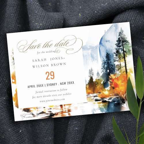 Mountain River Fall Winter Landscape Wedding Save The Date