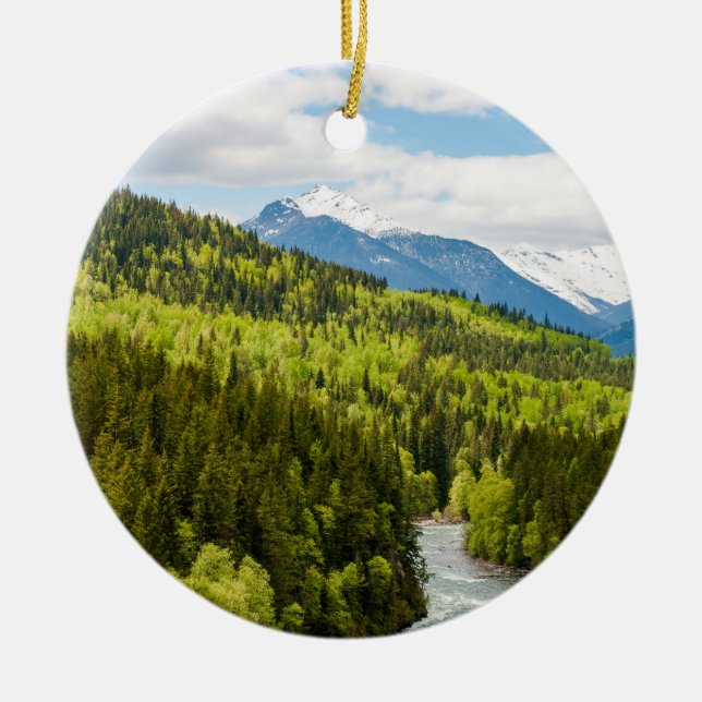 Mountain river in the forest of British Columbia Ceramic Ornament (Front)