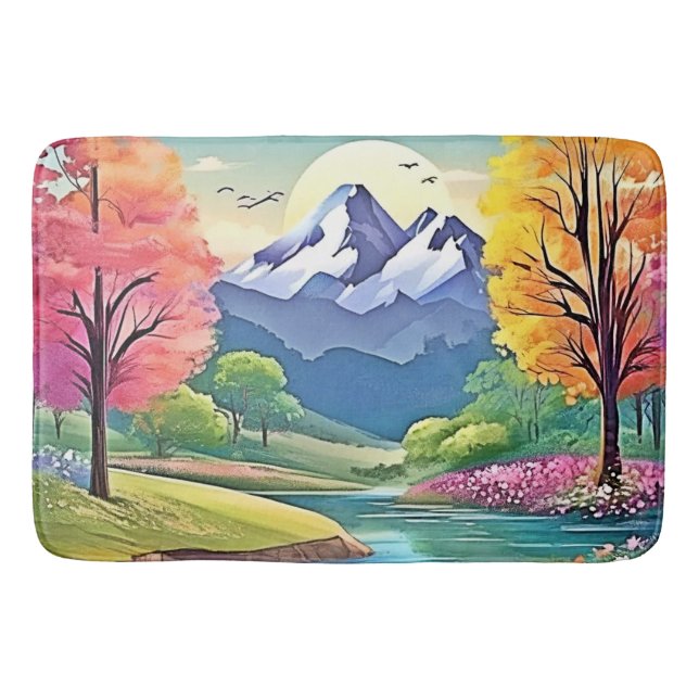 Mountain River Landscape Art Bath Mat (Front)