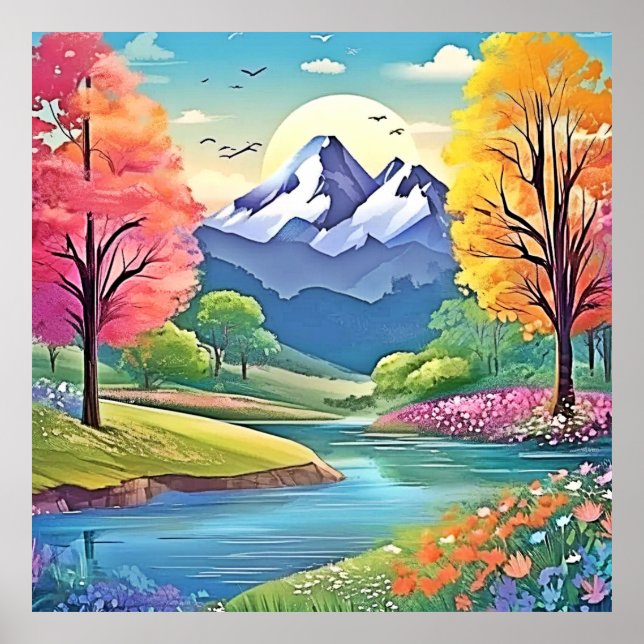 Mountain River Landscape Art Poster (Front)