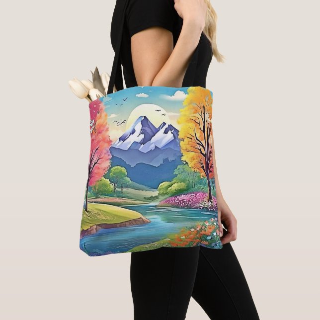 Mountain River Landscape Art Tote Bag (Close Up)