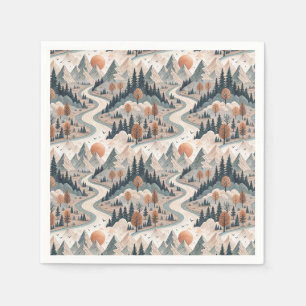 Mountain River Landscape Boho Abstract Pattern Art Napkins