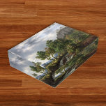 Mountain River Landscape Nature Vintage Art Office Paperweight<br><div class="desc">Custom, travel / nature / landscape / vintage art lovers' high polished glass home office desk paperweight with a felt backing, featuring an enchanting beautiful scenic intricate detailed landscape vintage oil on canvas painting, by F.C. Kiærskou, featuring a mountain river gushing through a rocky landscape with a heavy wind swaying...</div>