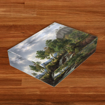 Mountain River Landscape Nature Vintage Art Office Paperweight by iCoolCreate at Zazzle
