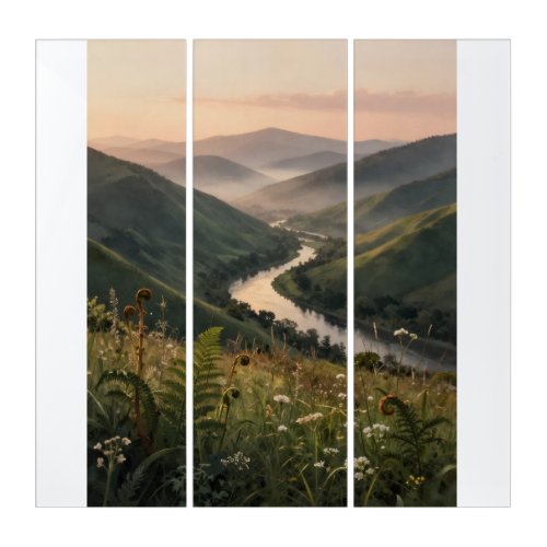 Mountain River Landscape Triptych Wall Art Print