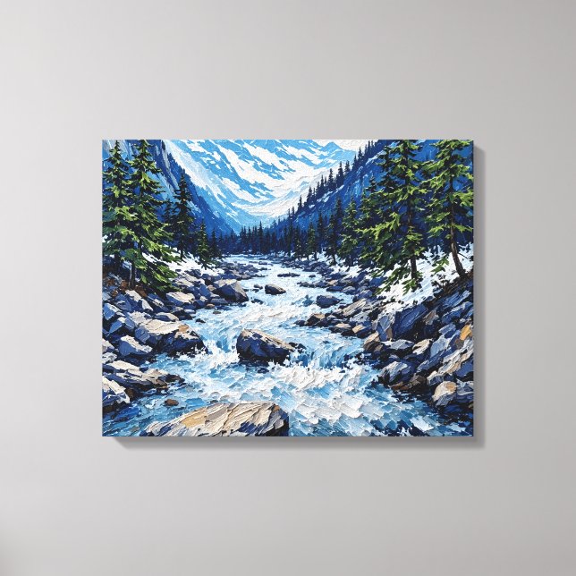 Mountain River Stream Premium Wrapped Canvas Wall  Print (Front)