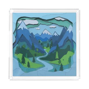 Mountain River Valley Cutout Acrylic Tray