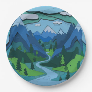 Mountain River Valley Cutout Paper Plates