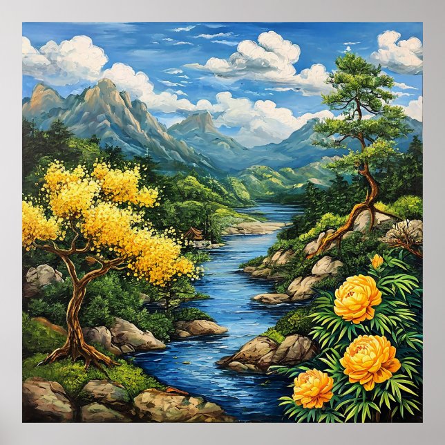 🌿 Mountain River Wall Art For Nature Home Decor  (Front)