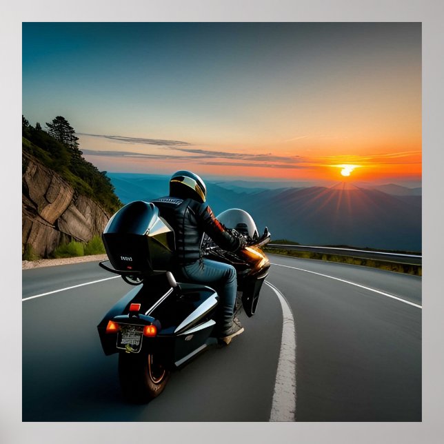 Mountain Road Ride Scene For Motorcycle Enthusiast Poster (Front)
