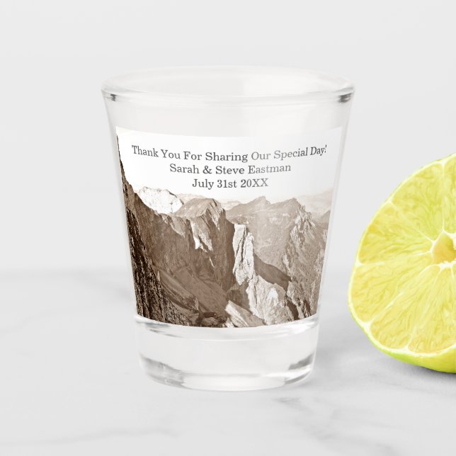 Mountain Rock Climbing Wedding Favor Date Shot Glass (Front)