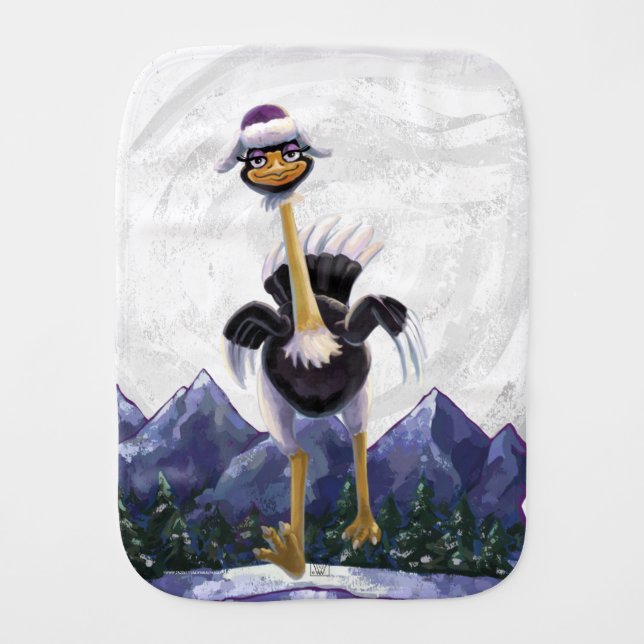 Mountain Running Ostrich Baby Burp Cloth (Front)