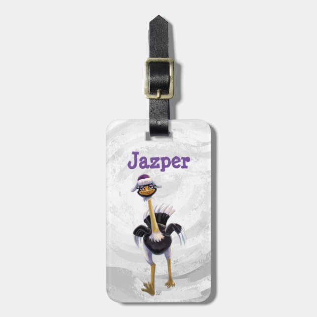 Mountain Running Ostrich Luggage Tag (Front Vertical)