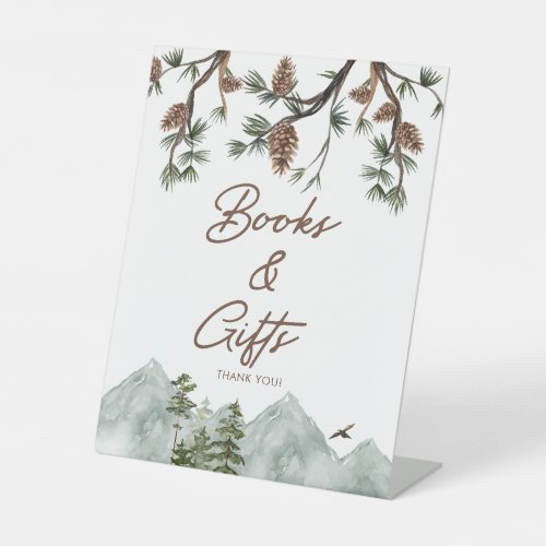 Mountain Rustic Baby Shower Books and Gifts Pedestal Sign