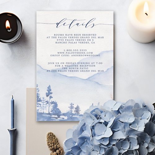 Mountain Rustic Blue Watercolor Wedding Details Enclosure Card