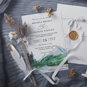 Mountain Rustic Lake Modern Budget QR Code Wedding Invitation