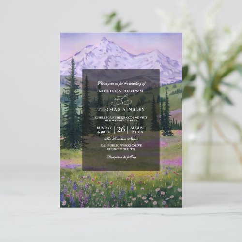 Mountain Rustic Landscape Budget QR Code Wedding Invitation