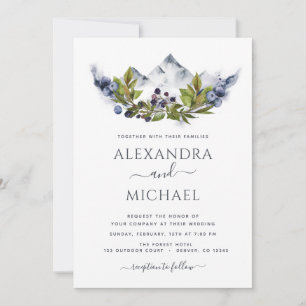 Mountain Rustic Photo Watercolor Greenery Wedding Invitation