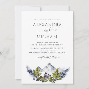 Mountain Rustic Photo Watercolor Greenery Wedding Invitation