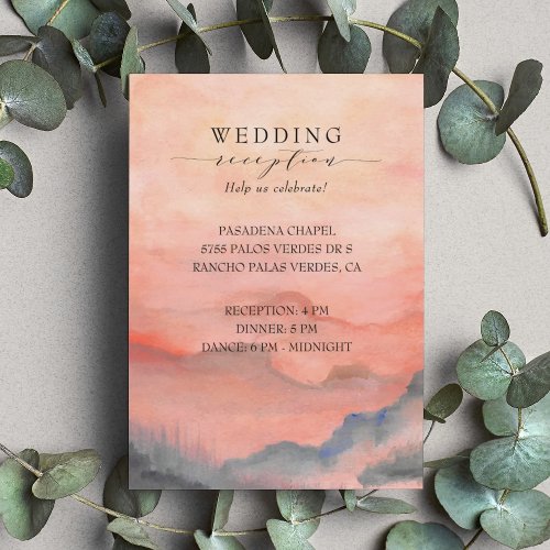 Mountain Rustic Sunset Coral Wedding Reception Enclosure Card