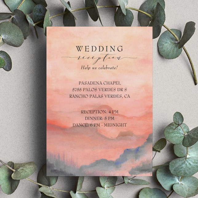 Mountain Rustic Sunset Coral Wedding Reception Enclosure Card (Creator Uploaded)