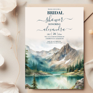 Mountain Rustic Sunset Watercolor Orange Bridal Invitation