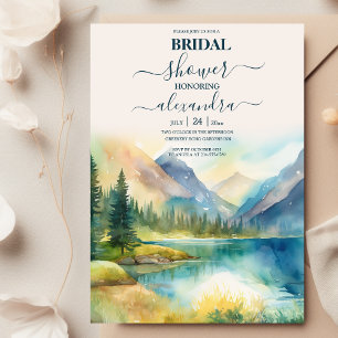 Mountain Rustic Sunset Watercolor Orange Bridal Invitation
