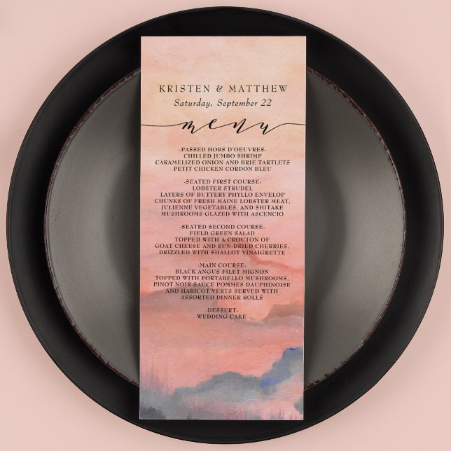 Mountain Rustic Sunset Watercolor Wedding Menu (Creator Uploaded)