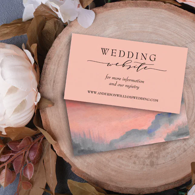 Mountain Rustic Sunset Watercolor Wedding Website Enclosure Card | Zazzle