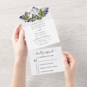 Mountain Rustic Watercolor Greenery Wedding All In One Invitation