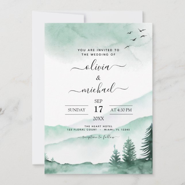 Mountain Rustic Watercolor Greenery Wedding Invita Invitation (Front)