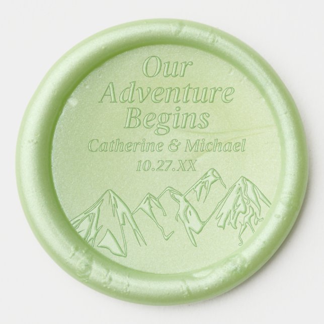 Mountain Rustic Wedding Couple Names & Date Wax Seal Sticker (Front)