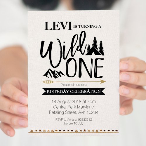 Mountain rustic wild one Birthday invitation