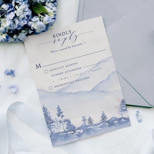 Mountain Rustic Woodland Blue Watercolor Meal RSVP Card