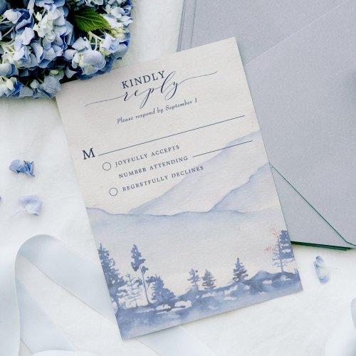 Mountain Rustic Woodland Blue Watercolor RSVP Card