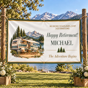 Mountain RV Camping Retirement Party Banner