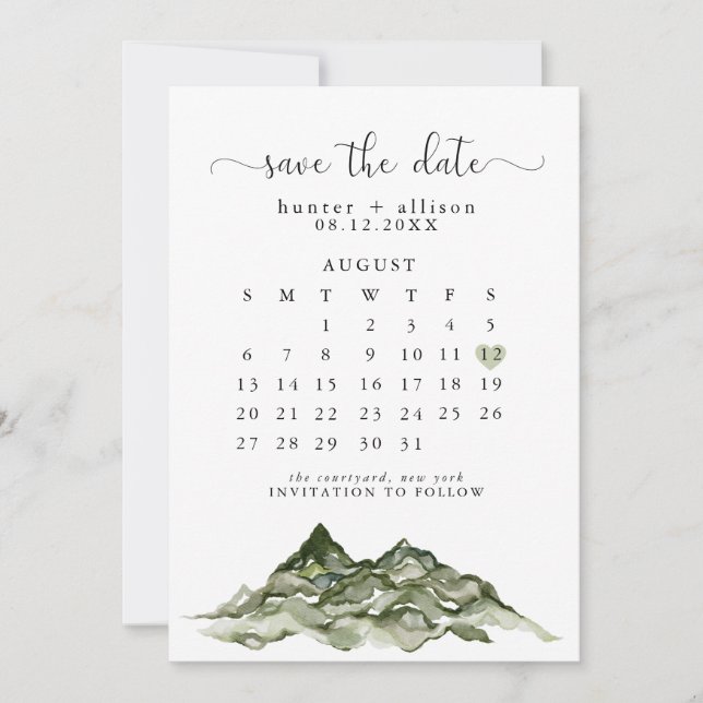 Mountain Save The Date Calendar Invitation (Front)