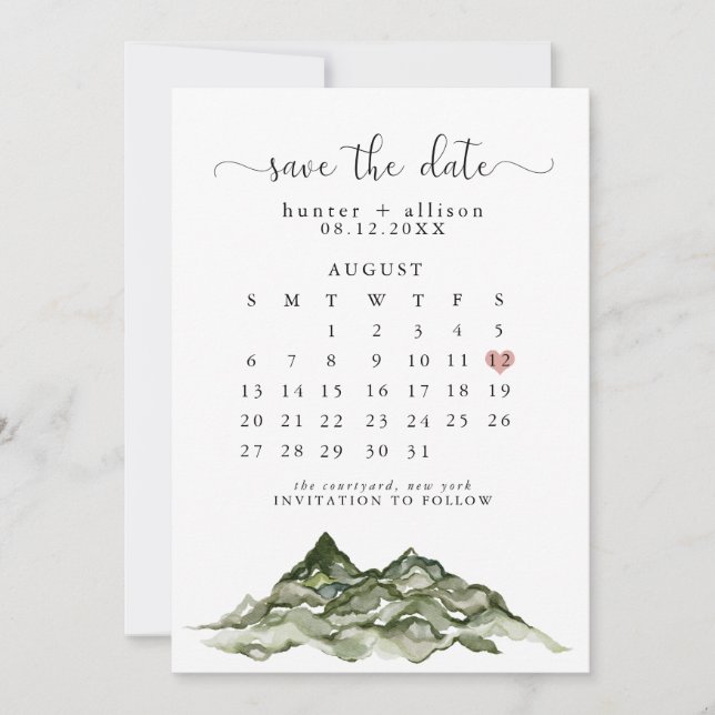 Mountain Save The Date Calendar Invitation (Front)